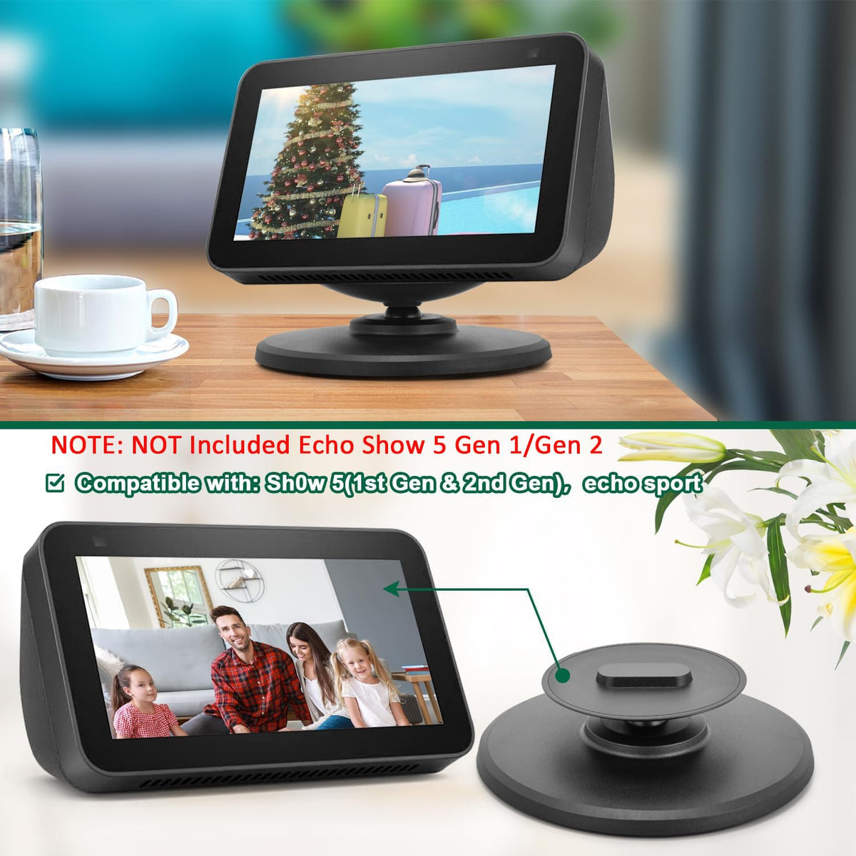 ZORBES® Echo Show Stand for Echo Show 5 Gen 1/Gen 2, Universal Adjustable Echo Show Magnet Anti-Slip Base 360 Degree Free Rotation Desk Holder for Echo Show 5 Gen 1/Gen 2
