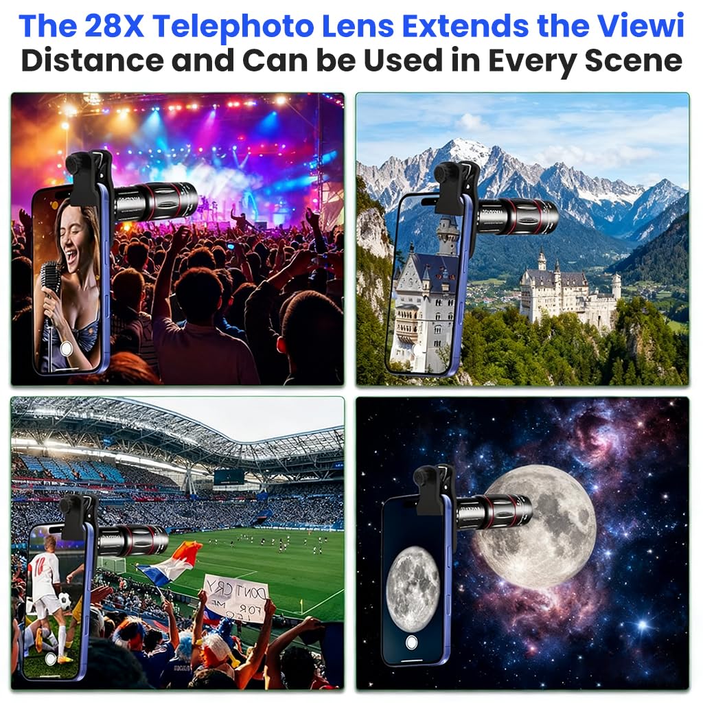 ZORBES® 18X Telephoto Monocular for Phone, High-Power Zoom Lens with Universal Smartphone Clip, Tripod, Portable Telescope for Bird Watching, Hiking, Sports, and Concert