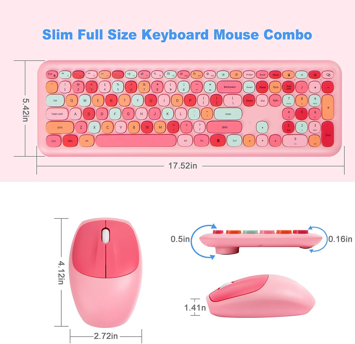 Verilux® Wireless Keyboard and Mouse Combo, Slim 2.4G USB Full Size Wireless Mouse , Keyboard Combo and Cleaning Brush Cute 110 Keys Keyboard for PC, Notebook, MacBook, Tablet - Black (Pink)
