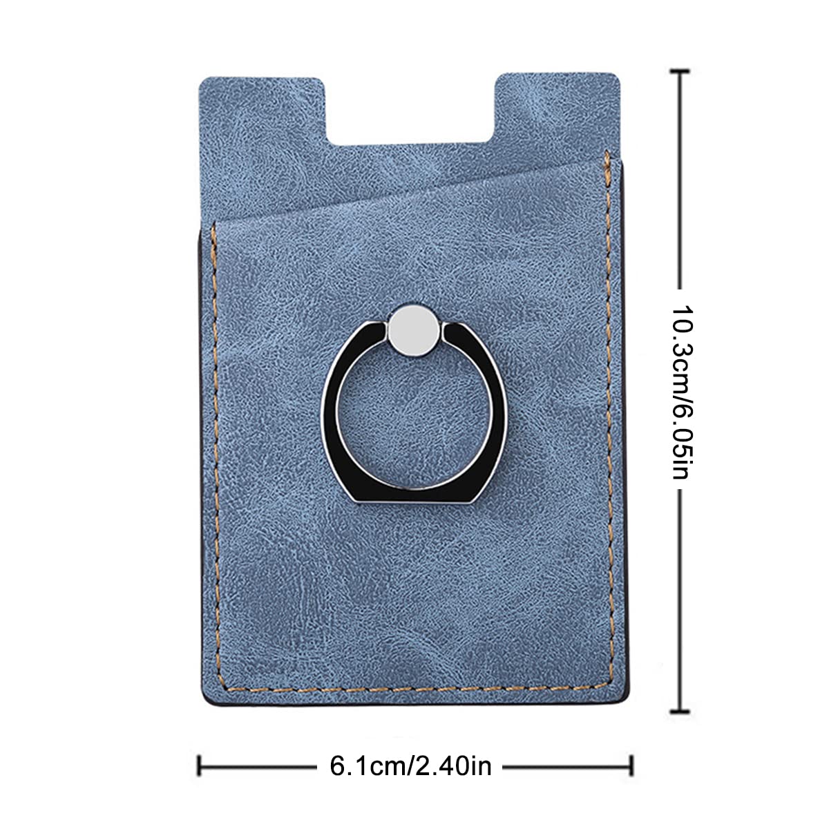 Verilux Phone Card Holder for Smartphones with 360° Rotatable Finger Ring | Blue PU Leather 10.3×6.1 cm
