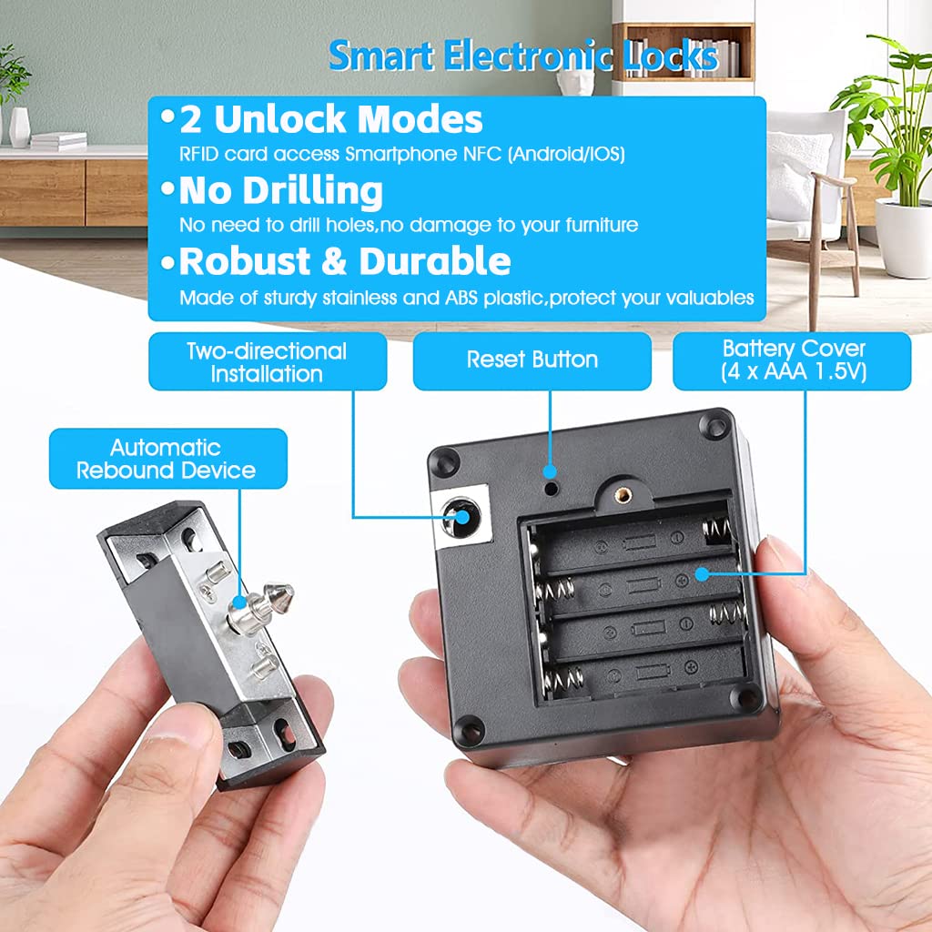 ZORBES® Anti-Theft Cupboard Lock Smart APP & NFC RFID Lock for Cabinet Lock for Drawer Steel Solid Lock Core Invisible Lock Cabinet Card Sensor with 5CM Sensing Distance Lock Smart Lock for Drawer