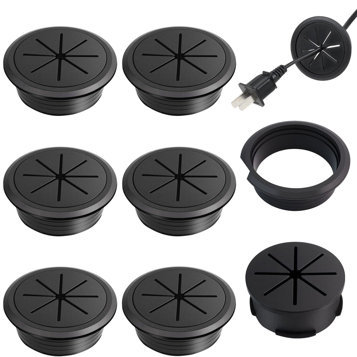 Serplex® 6Pcs Desk Grommets 2 inches Round Rubber Cable Grommets Desk Cable Hole Covers Multi Cable Organizers Office Decorative Desk Grommets for Power Cords