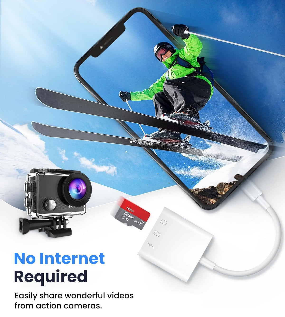 Verilux SD Card Reader for iPhone and iPad 3 in 1 with USB C Connector | Supports SD TF Cards