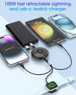 Verilux® 6 in 1 USB C Charging Cable Retractable USB C Charging Cable with Apple Watch Wireless Charger Support Max 100W PD Fast Charging Compatible with iPhone 15/14/13, Samsung, Apple Watch