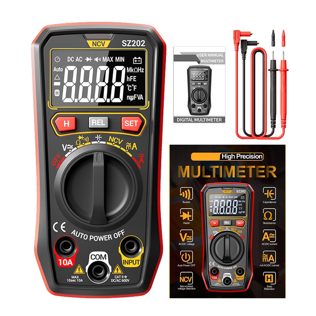 Serplex® Digital Multimeter Electrical Tester 4000 Counts with AC/DC Voltage, Current, Resistance, Capacitance, Frequency, NCV Non-Contact Voltage Diagnostic Tool for DIY, Electronics (No Battery)