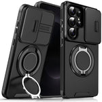 ZORBES® Compatible with Samsung Galaxy S26 Ultra, Phone Case with Magnetic Desk Ring Support, Anti-Scratch PC Phone Case with TPU Bumper, Sliding Lens Guards, Fashion Protective Phone Accessory Black