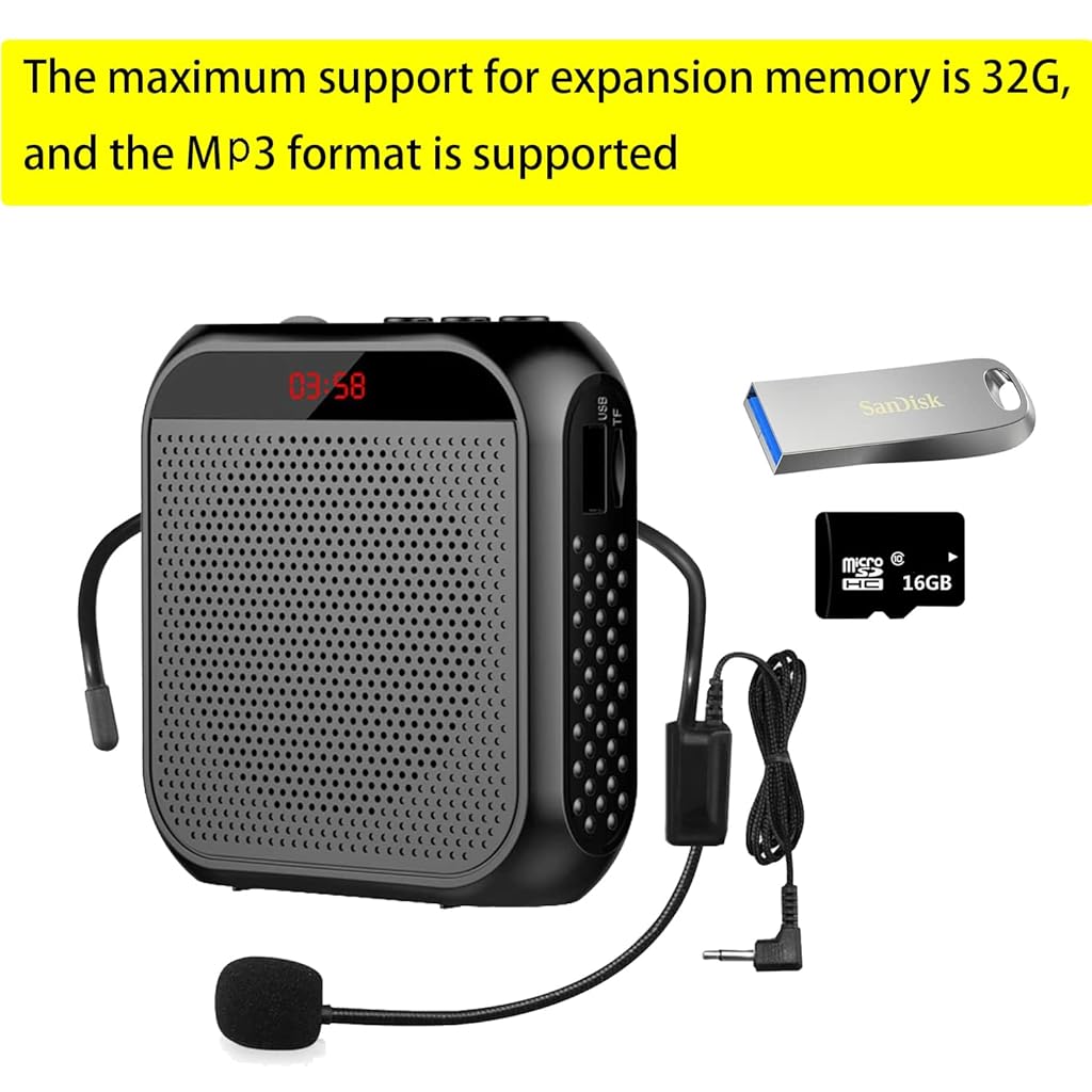 ZORBES® Voice Amplifier for Teachers Microphone Headset Set 2200 mAh with Support TF Card U Flash Disk Portable Tour Guide Coach Speaker Black 3 PCS