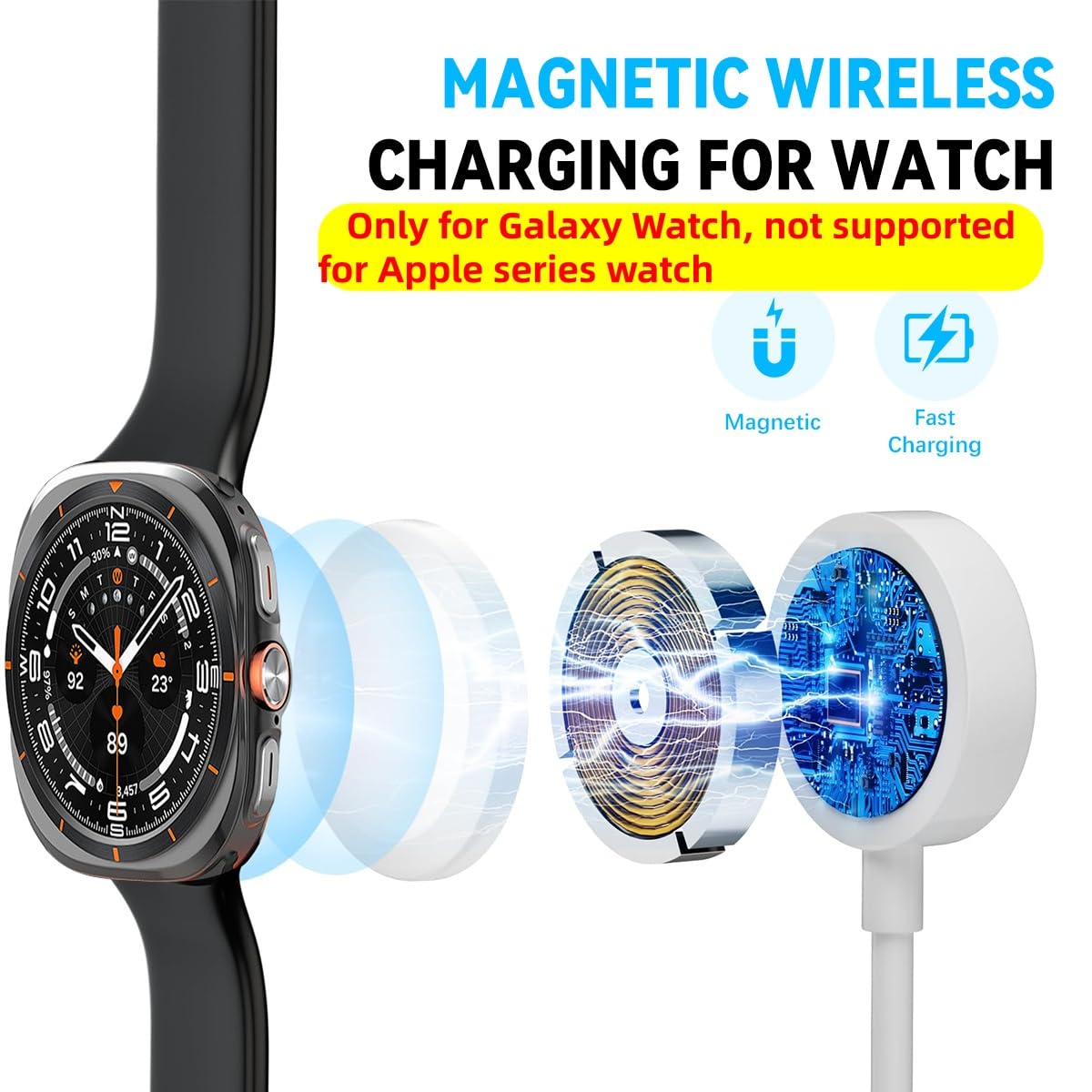 Verilux 4 in 2 Type C Charging Cable 1.2m with Magnetic Watch Charger for Galaxy | USB C to C and Lightning Compatibility