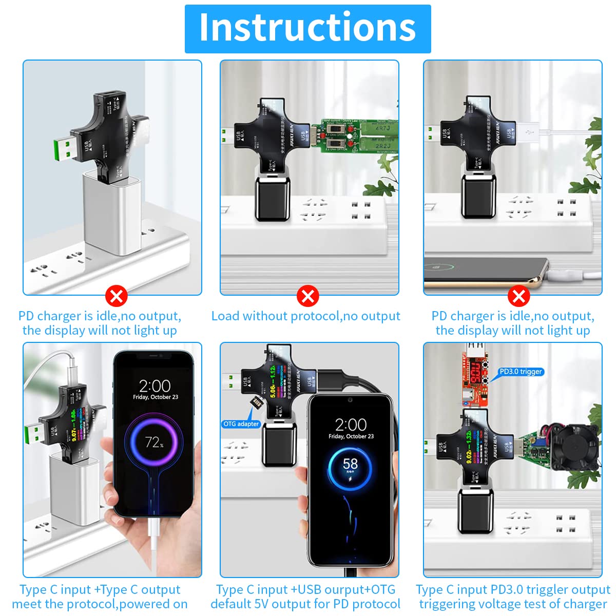 Zeitel® Type-C Usb Voltmeter,Lcd Screen Digital Volt Meter&Amphere Meter,Plug&Go Usb Watt Meter Power Meter Tester For Cable&Charger Speed Tester,Power Bank Capacity Tester Dc 3.6-30V/0-5.1A,Black
