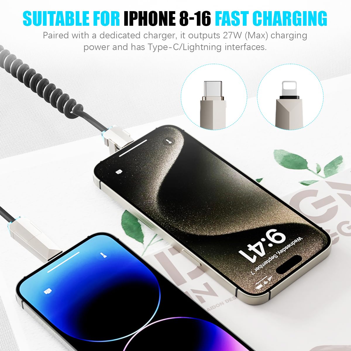 Verilux Type C Cable 4 in 1 for iOS and Android with 240W PD Fast Charging featuring Spiral Elastic Design and RGB Indicator | 6.5 ft Stretchable 3 Pack