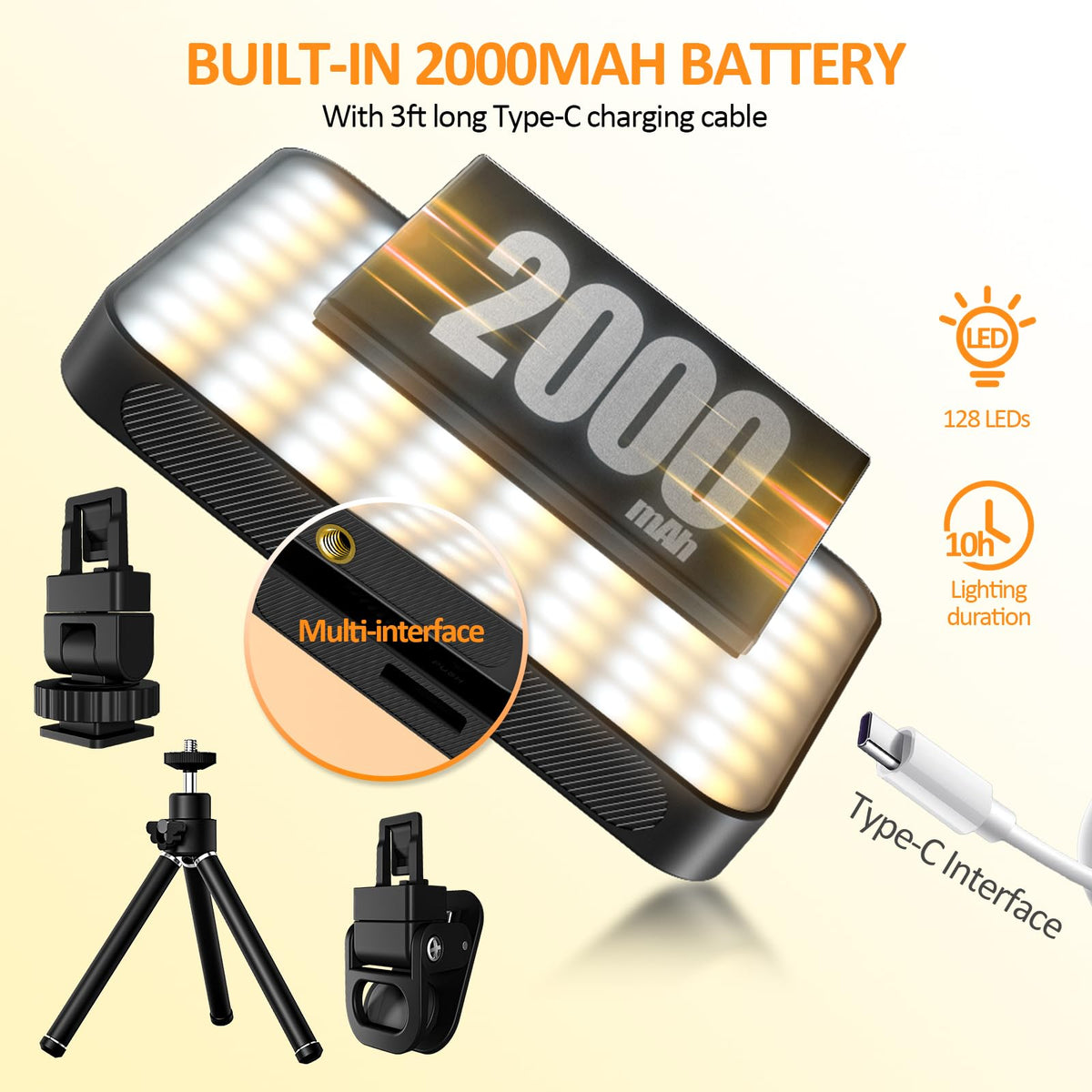 ZORBES® USB Rechargeable LED Selfie Light Clip-on Ring Phone Fill Light 3 Color Mini Video Light with 5 Brightness, Portable LED Ring Fill Light for Phone, Tablet, Livestream, Youtuber