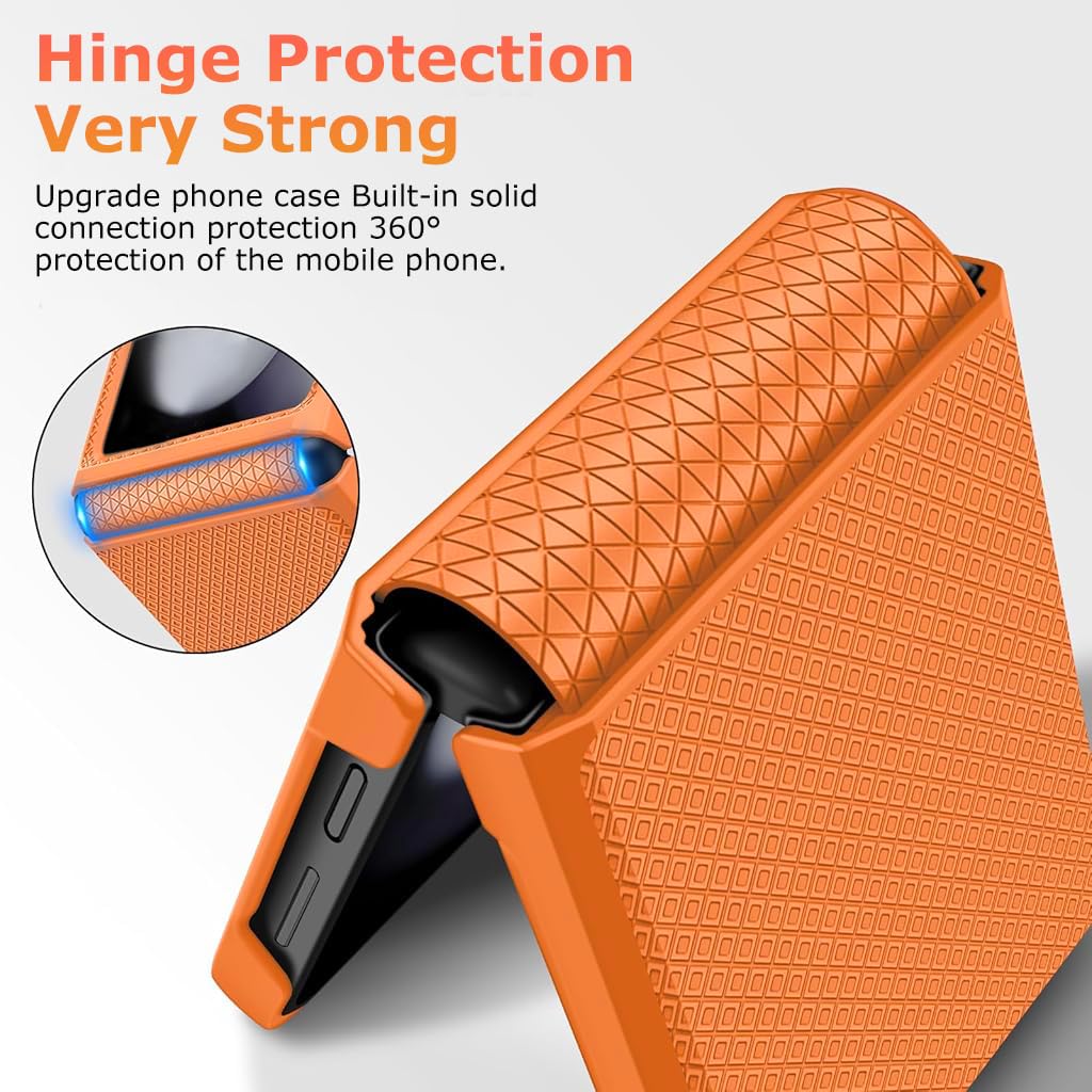 ZORBES® Compatible with Samsung Galaxy Z Flip 6 Folding Phone Case for Galaxy Z Flip 6 One-Piece Retractable Hinge Design Anti-Slip Fashion Phone Case with Cut-Out Outer Display, Orange