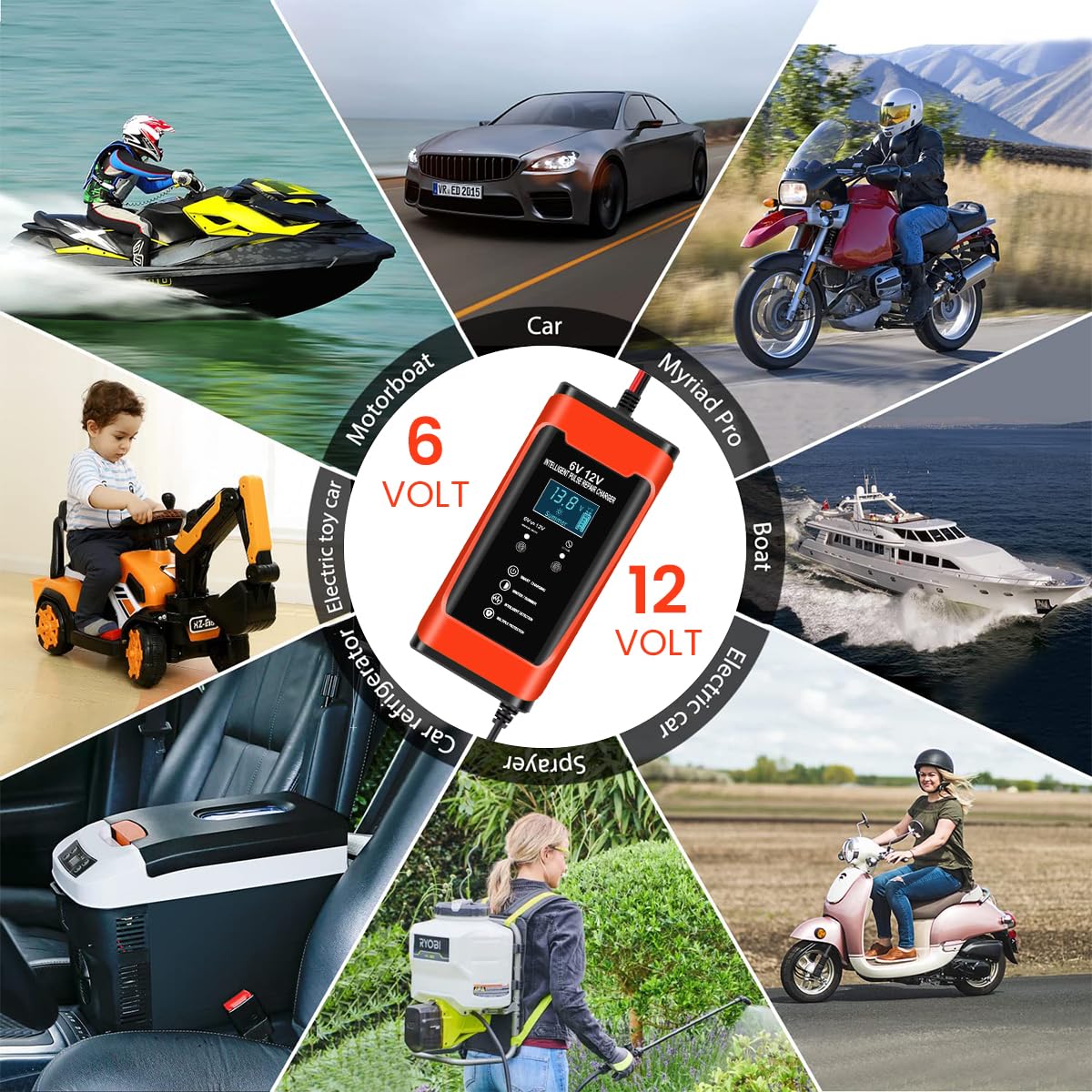 Verilux Car Battery Charger for 6V 12V Vehicles with LCD Display and Pulse Repair | 6A Max