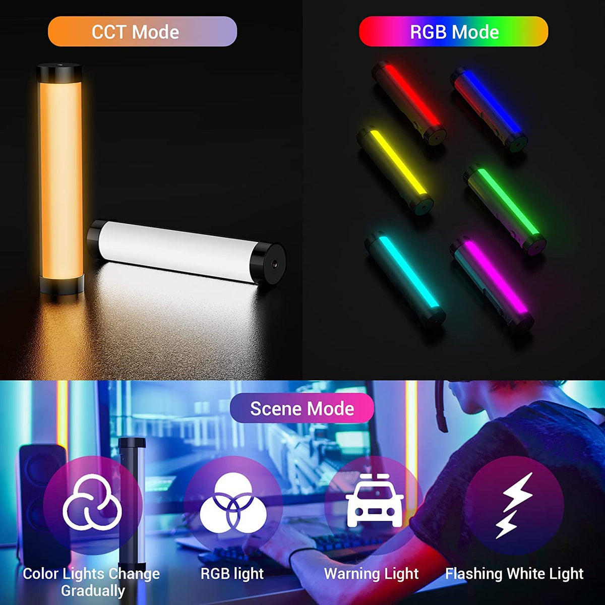 ZORBES® RGB LED Light Stick For Photography, Photography Light With RGB CCT Scene Mode, 3000K-6000K Adjustable, 360° Rotation Megnetic Suction Design, 2000mah Battery for YouTube Photoshoot LiveStream