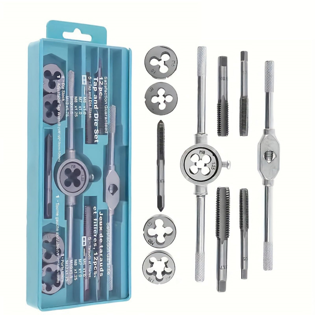 Serplex® 12-Piece Tap and Die Set, Carbon Steel Thread Cutting Tool Kit for Internal & External Threading, Metric Tap & Die Repair Set for Bolt Screw Rethreading, DIY & Professional Use