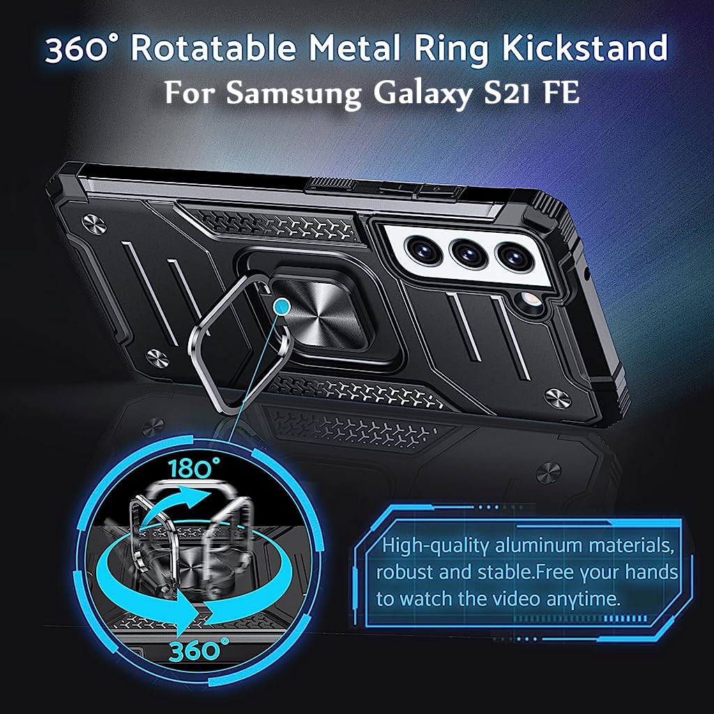 ZORBES® for Samsung Galaxy S21 FE 5G Back Cover with Rotatable Phone Ring Buckle Stand Design, TPU Shockproof Protective s21fe Cover Case for Samsung Galaxy S21 FE