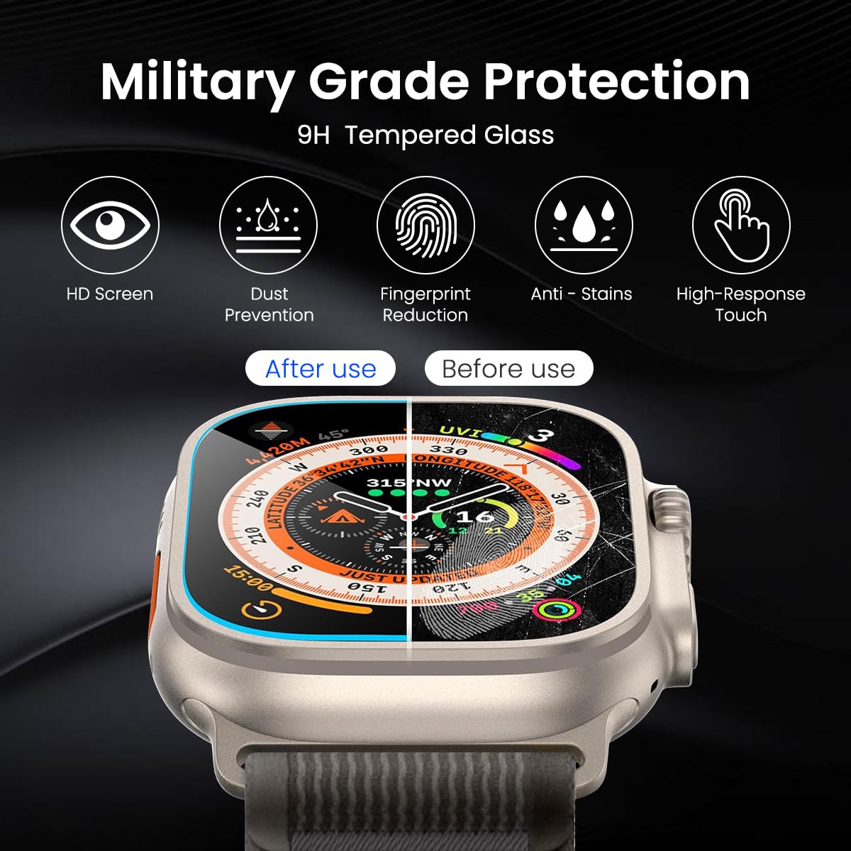 ZORBES® 2 Pack Tempered Glass Screen Protector with Auto-alignment Installation Frame Compatible with Apple Watch Ultra 2 / Ultra 49mm, Waterproof HD Film