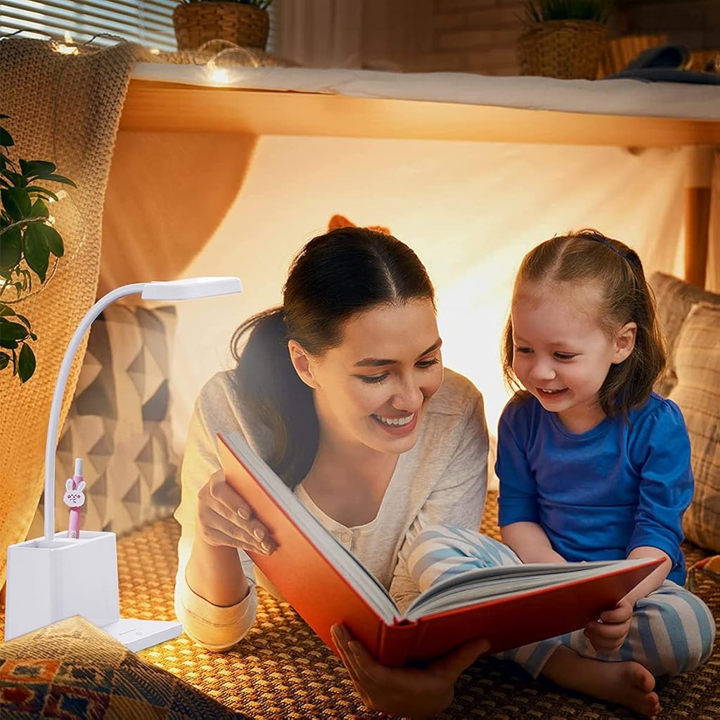 Verilux® Multifunction Table Lamp for Study LED Light 2500mAh with Dual Pen Holder Flexible Gooseneck Night Study Lamp for Students with Phone Stand and Storage Reading Lamp