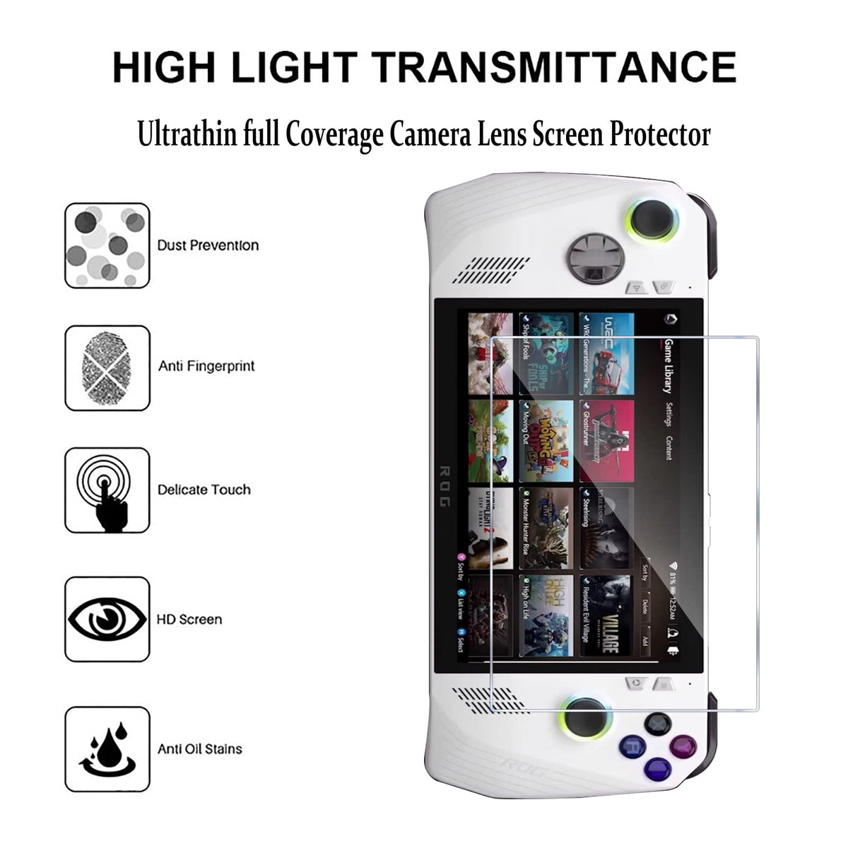 ZORBES® 2Pcs Screen Protector Asus Rog Ally, Transparent Ultra HD 7'' Anti-glare Screen Protector Shatterproof Protection Anti-Shatter 9H Hardness Tempered Glass Screen Guard Protector