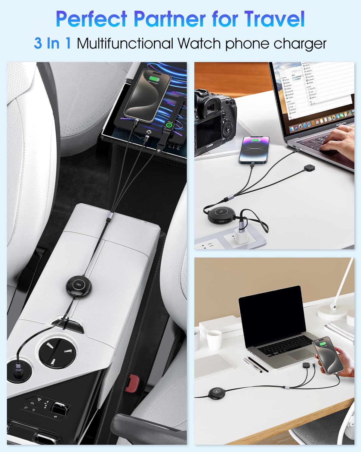 Verilux 6 in 1 USB C Charging Cable for Multiple Devices with 100W Power Delivery and Retractable Reel Design