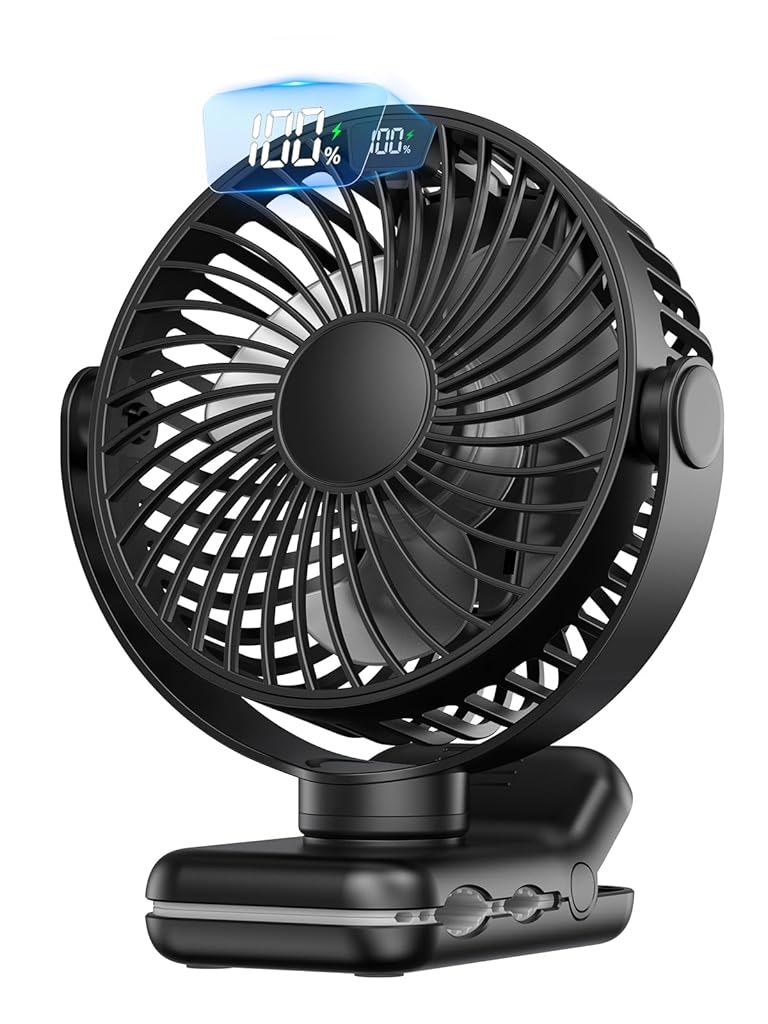 Verilux® USB Desk Fan Flexible Stroller Fan with Clip 5000mAh Rechargeable USB Fan with 4 Speeds Cordless Quiet Fan for Crib Handle, Desk, Safety Baby Seat