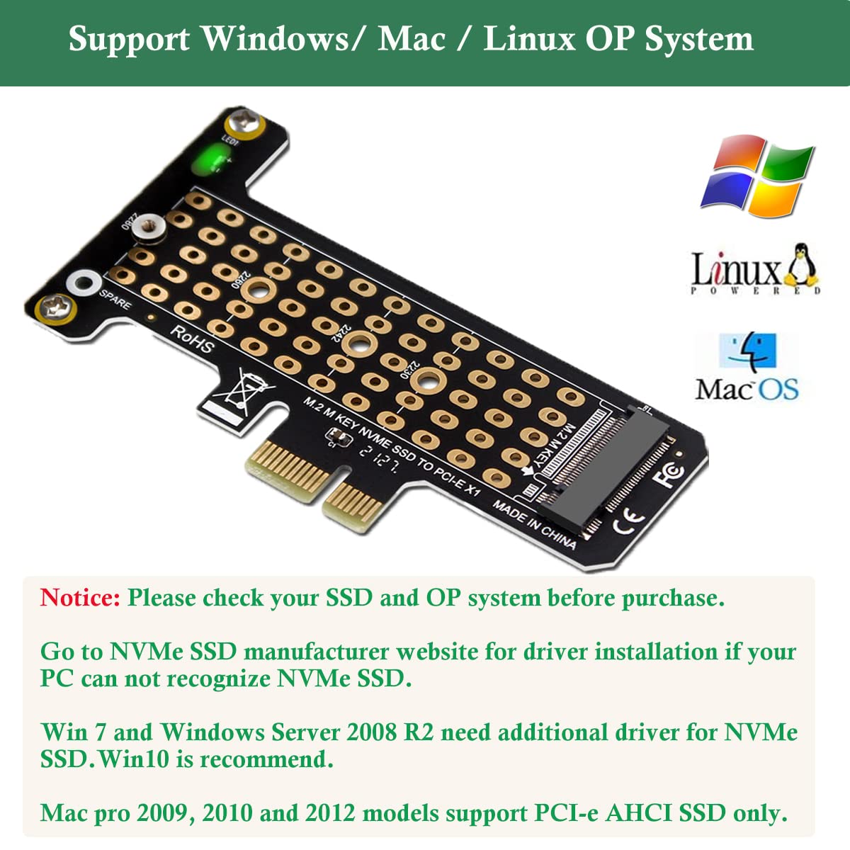 Verilux®PCI-E PCI Express 3.0 X4 to NVME M.2 NVME to NVME SSD PCI-e 3.0 x 4 Host Controller Expansion Card
