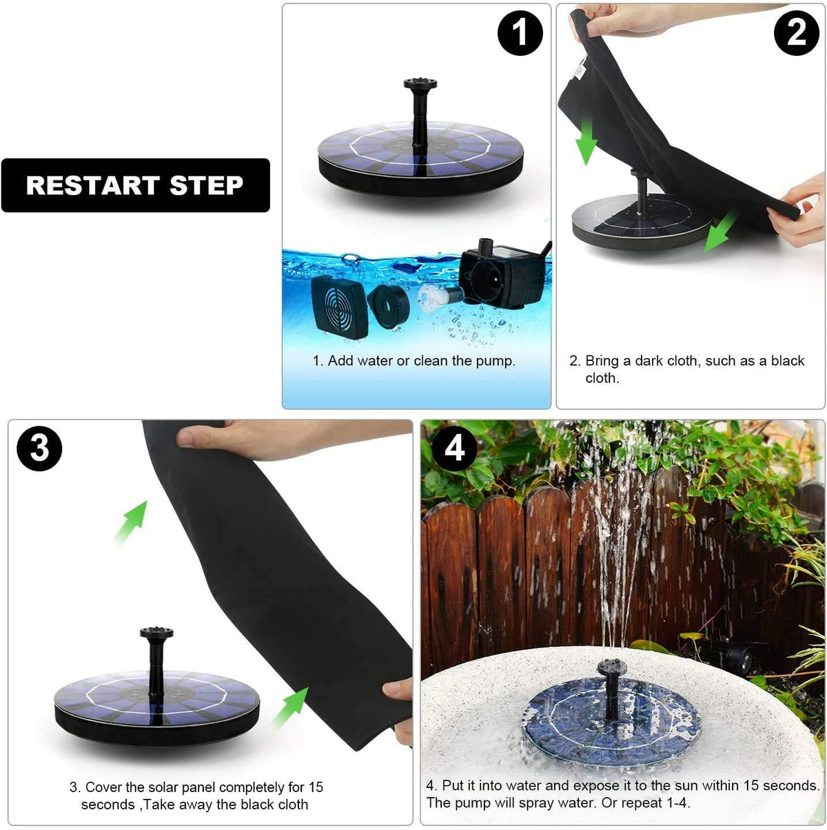 Verilux Solar Fountain Pump for Garden and Pond with 4 Nozzles 7V 1.4W | Floating Black 3PCS
