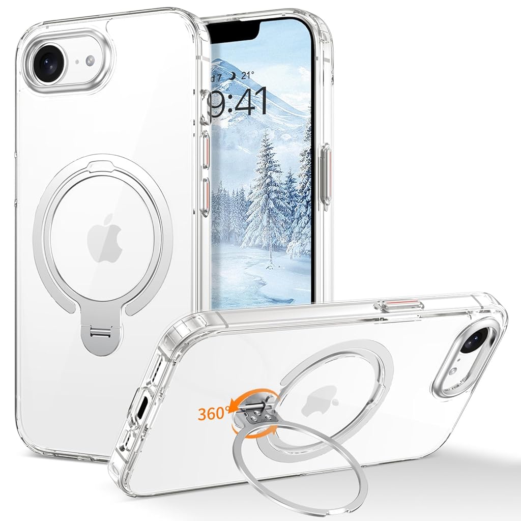 ZORBES® Compatible with iPhone 16E Clear Phone Case for 16E Magnetic Phone Case with 360 ° Rotatable Kickstand Phone Grip Protective Phone Case for Lastest iPhone, SupportWireless Charging