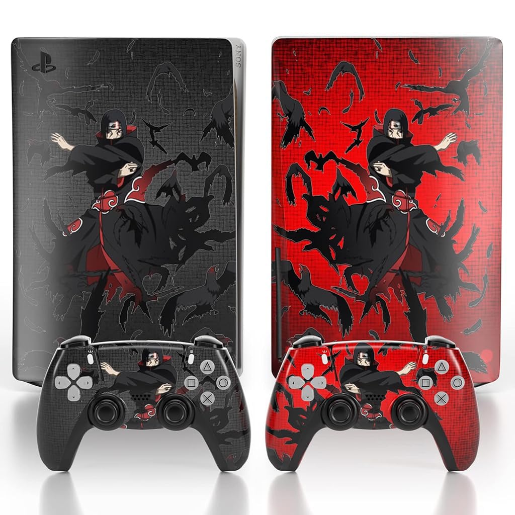 ZORBES® Skin Cover Sticker for PS5 Disc Edition Game Console and Controller Uchiha Itachi Cartoon Skin Cover Vinyl Sticker Anti-Scratch Sticker for PS5 Disc Edition Anime Game Console and Controller