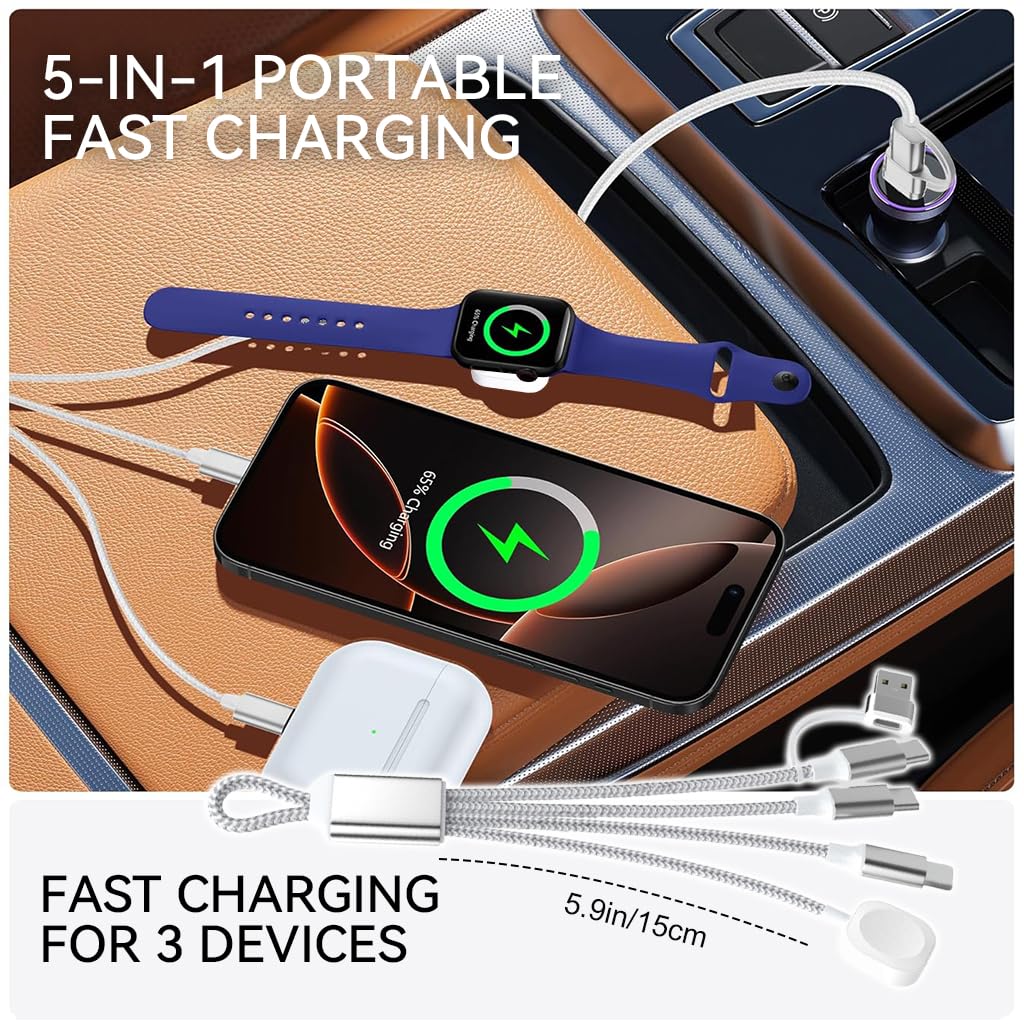 Verilux 3 in 2 PD 60W Type C Cable for Fast Charging featuring Magnetic Wireless Dock | 5.9ft Nylon Braided Design