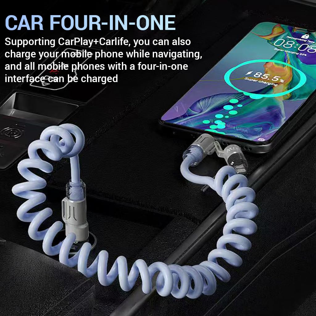 Verilux 4 in 1 Type C Phone Charging Cable with 240W PD | Extendable Spring Cord for Travel