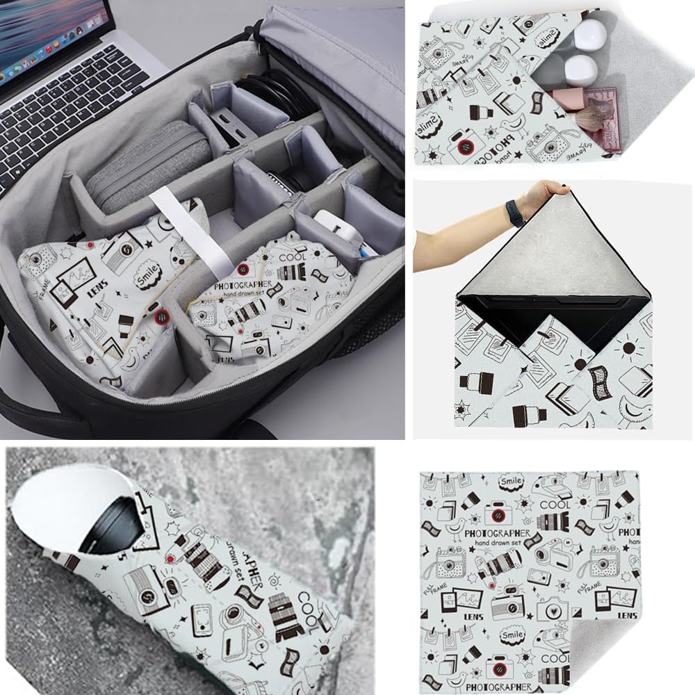 ZORBES® Camera Lens Wrapping Cloth 45x45cm Magic Grippy Multi-Use Fashion Print Design Non-Slip Waterproof Silicone-Coated Organizer Wrap for Tools Gears Accessories 2PCS