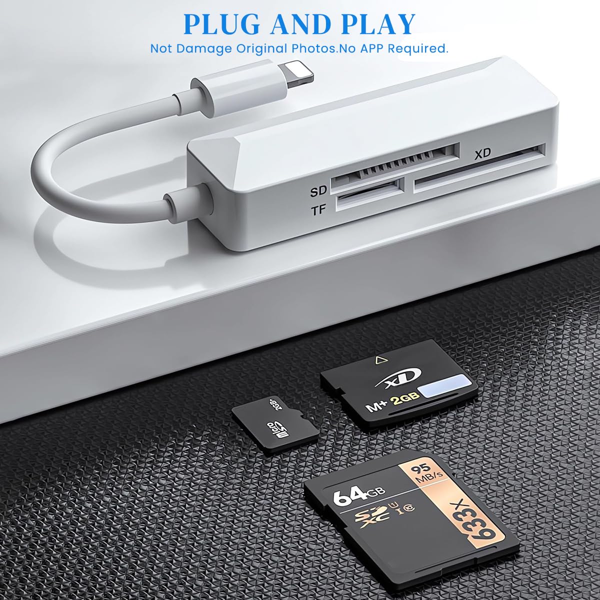 Verilux® SD Card Reader for iPhone, Light-ning Connector Memory SD Card Reader Adapter High-Speed/SD/FTXD Picture Card Camera Adapter for iPhone 14/13/12/11/XS/XR/X/8/7/6/5