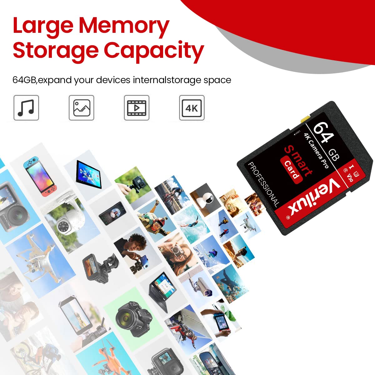Verilux 64GB Camera Pro SD Card for 4K UHD Video with 80MB/s Transfer Speed | SDXC Memory