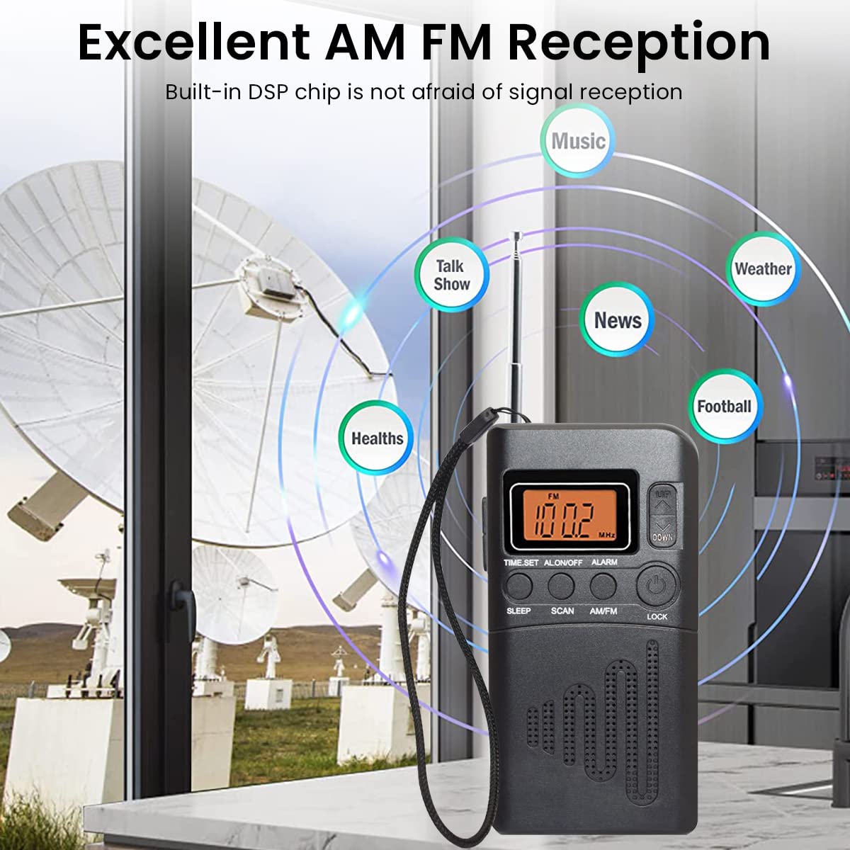 ZORBES® Portable Radio Personal Radio, Travel Transistor Radio LCD Walkman Radio Music Player Battery Operated Mini AM FM Radio with Handstrap, Not Included Battery