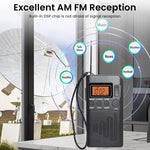 ZORBES® Portable Radio Personal Radio, Travel Transistor Radio LCD Walkman Radio Music Player Battery Operated Mini AM FM Radio with Handstrap, Not Included Battery