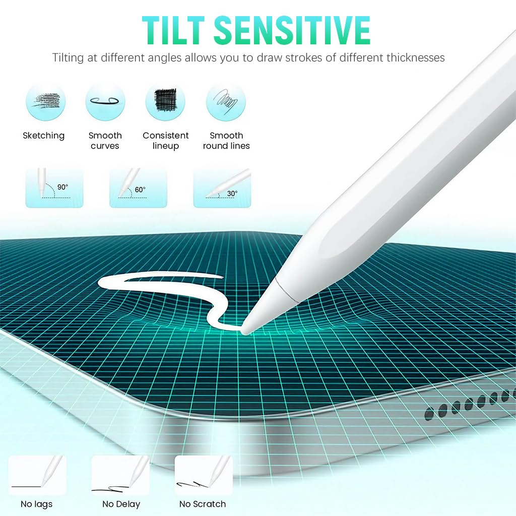 Verilux® Tablet Stylus Pen with 4 Tips, Universal Stylus Pen for Issued after 2018 iOS & Android Tablets, USB Rechargeable Magnetic Tablet Stylus Pen for iPad -No Bluetooth No Palm Rejection Function-