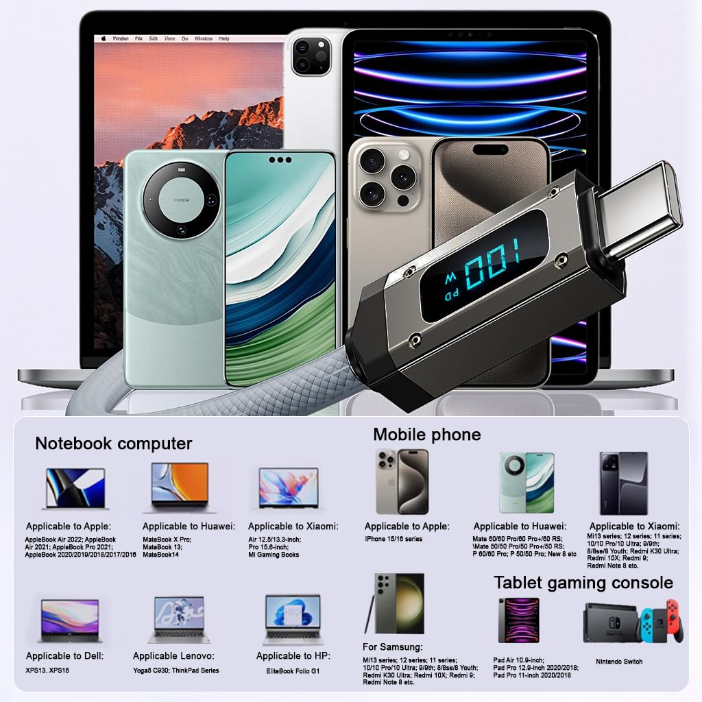 Verilux Type C Charging Cable for iPhone 15 with 240W PD and LCD Display | 6.6ft Data Sync