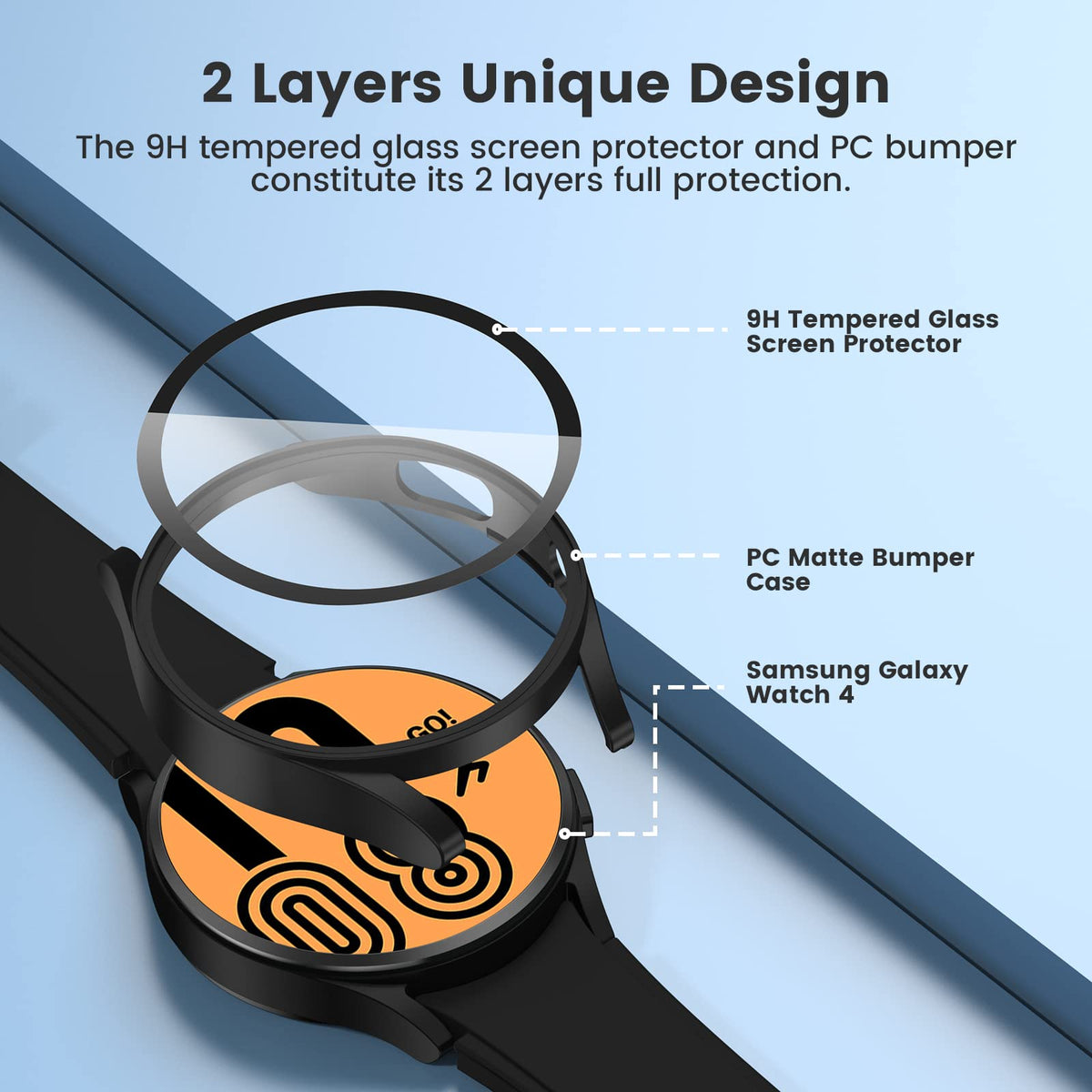 Verilux Black PC Matte Cover Case for Samsung Galaxy Watch 4 44mm with HD Screen Guard