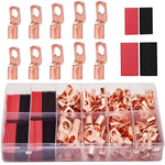 Serplex® Copper Ring Terminal Kit with Heat Shrink Tubing, Red Copper Battery Cable Lugs AWG6-AWG12, Electrical Crimp Connectors Set with Insulated Sleeves, for Automotive Marine Solar Wiring