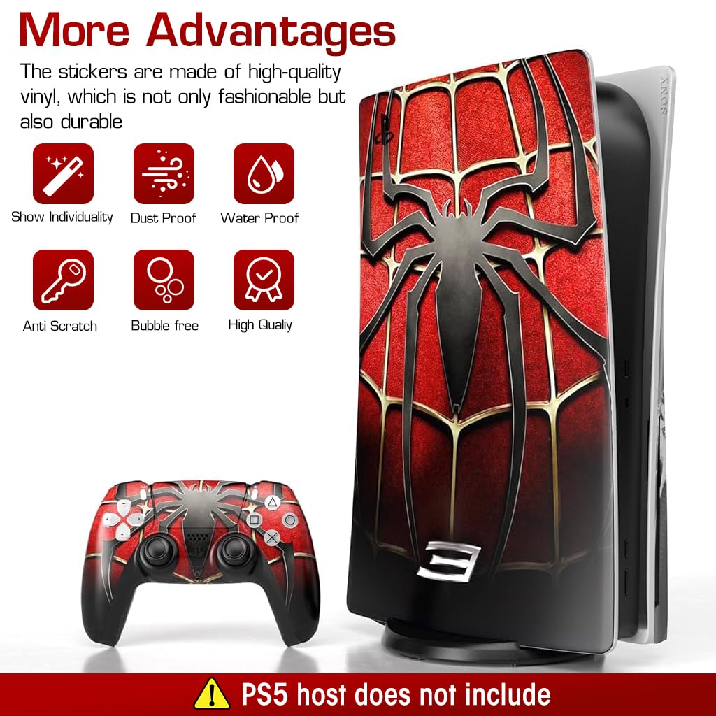 ZORBES® Skin Cover Sticker for PS5 Disc Edition Game Console and Controller Spiderman Themed Skin Cover Vinyl Sticker Creative Anti-Scratch Sticker for PS5 Disc Edition Game Console and Controller