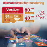 Verilux microSDXC Memory Card 64GB for 4K UHD Video with 80MB/s Read Speed | Waterproof
