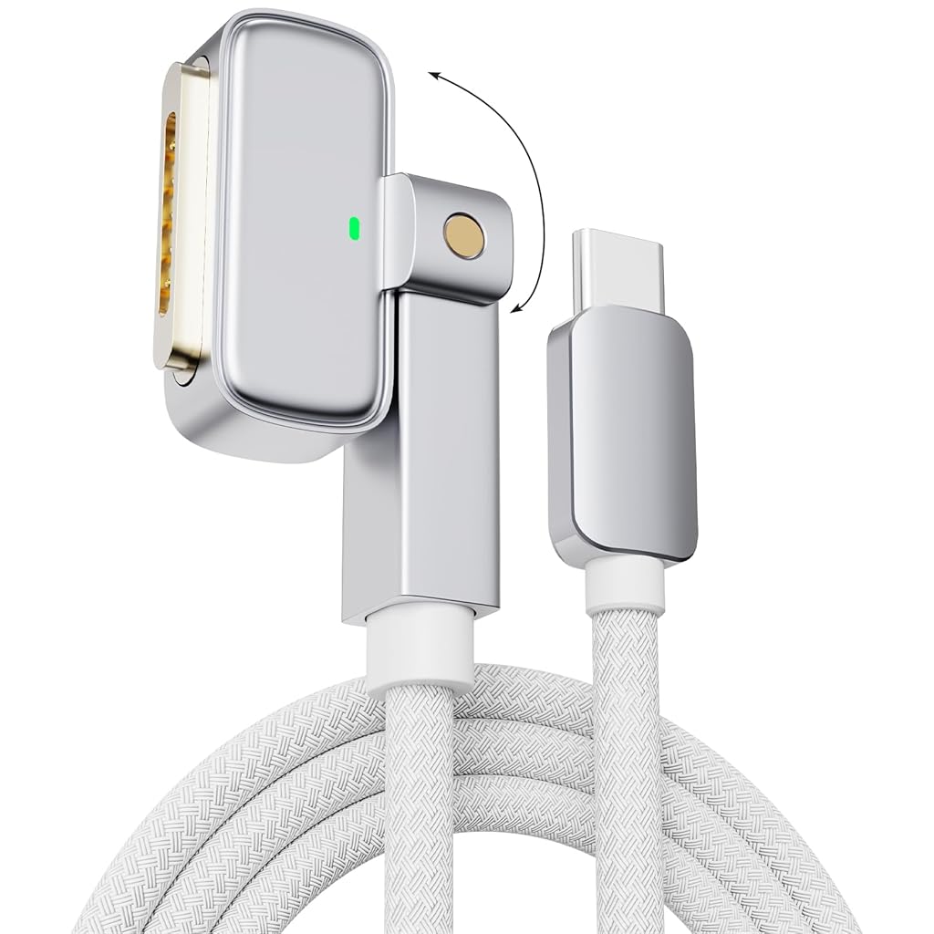 Verilux® PD 140W USB C to Magnetic 3 Charging Cable, 2M/6.6Ft 180° Nylon Braided Magnetic Safe 3 Cable for Air (15''/13'' M4 2025, M3 2024, M2 2023, 2022), Pro (16"/14" 2024/2023/2021), White