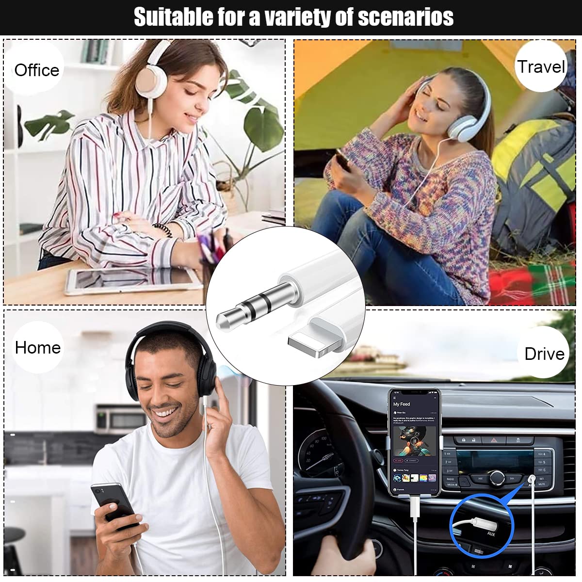 Verilux Lightning to 3.5 mm Audio Cable for iPhone featuring 3.3 ft length and soft TPE | plug and play connection for car and home stereo