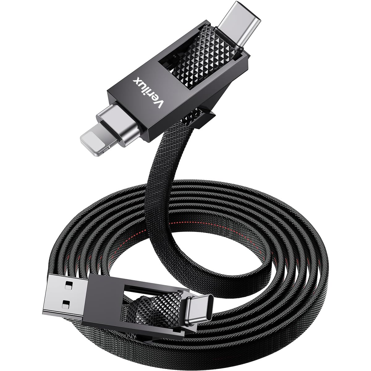Verilux Type C to Type C Cable for Travel with Magnetic Head Design, 3.3 ft Nylon Braid | 4 in 1 Fast Charging and Data Sync