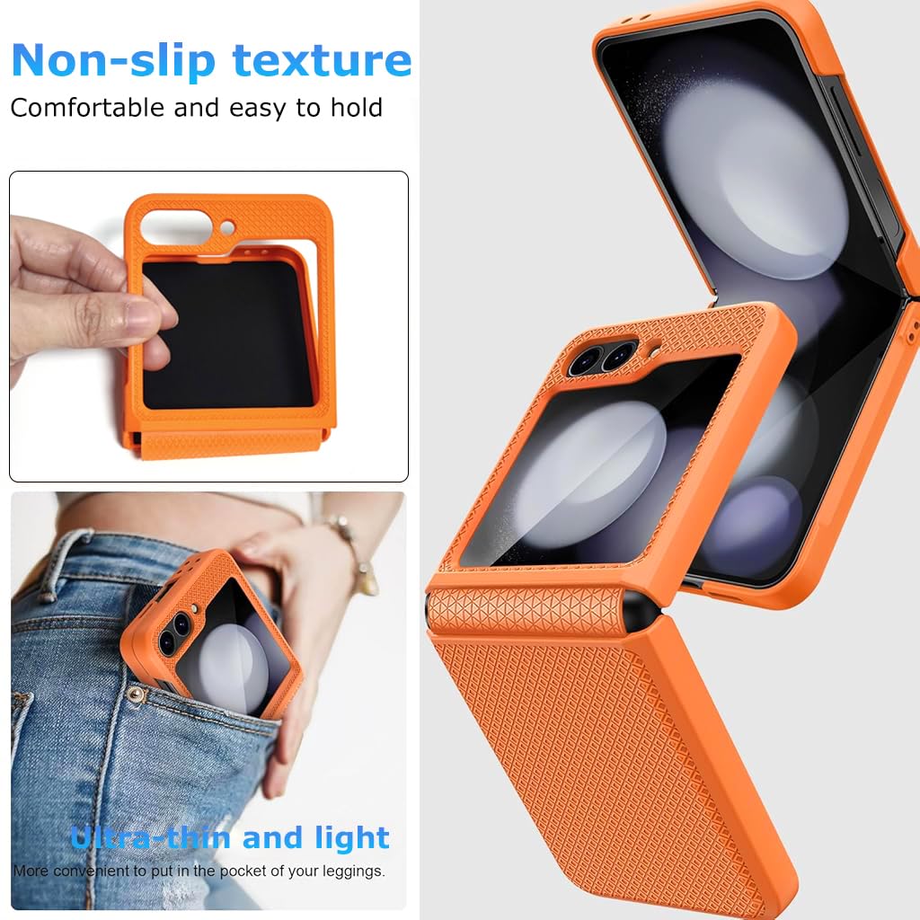 ZORBES® Compatible with Samsung Galaxy Z Flip 6 Folding Phone Case for Galaxy Z Flip 6 One-Piece Retractable Hinge Design Anti-Slip Fashion Phone Case with Cut-Out Outer Display, Orange