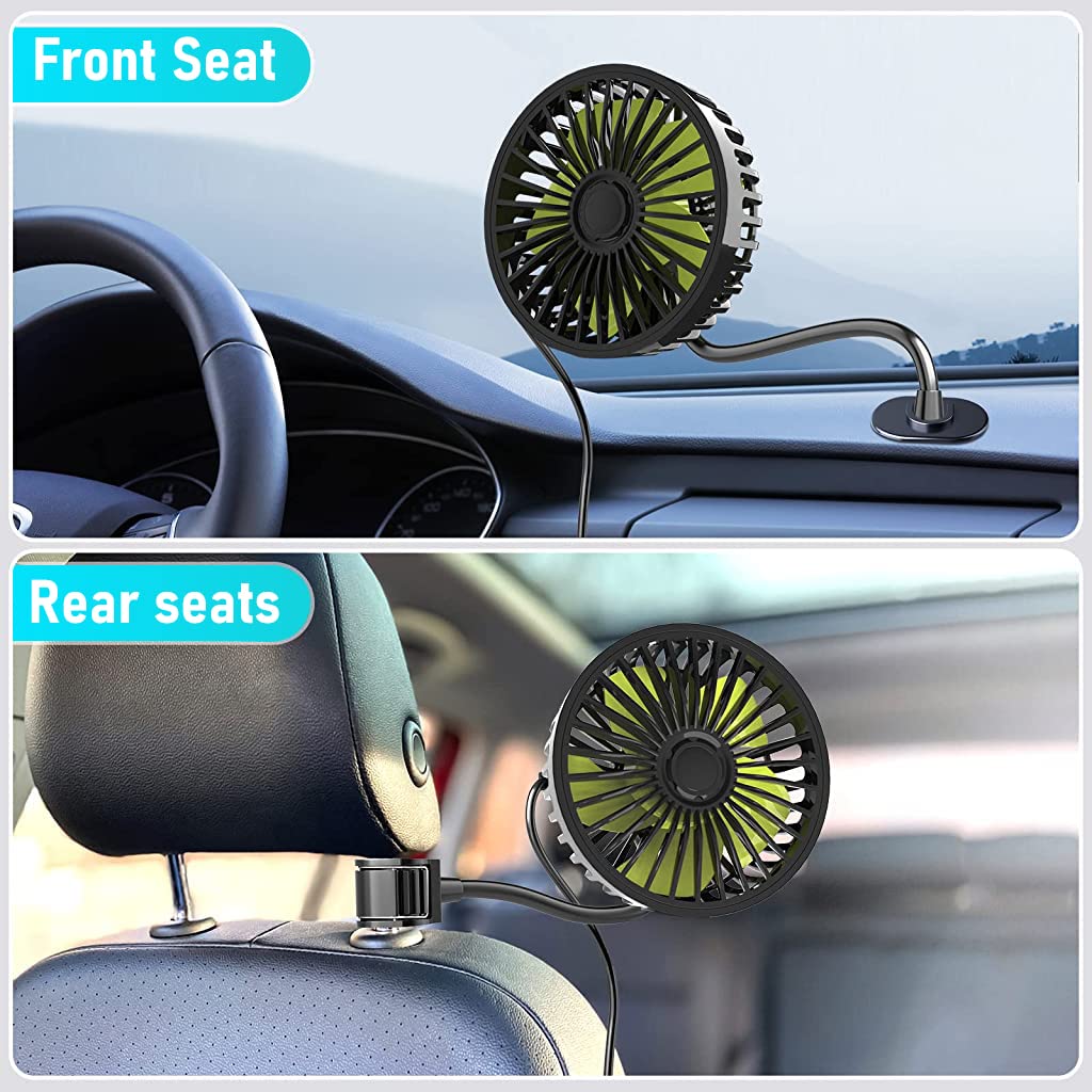 Verilux USB Fan for Car Back Seat with 3 Speed Flexible Arm Controller | 5V Plug and Play 2PCS