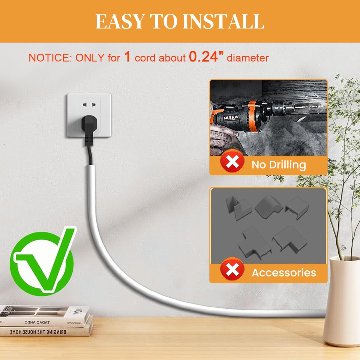 Serplex 6.6ft PVC Cord Cover Floor Cable Hider with Self Adhesive Back-White