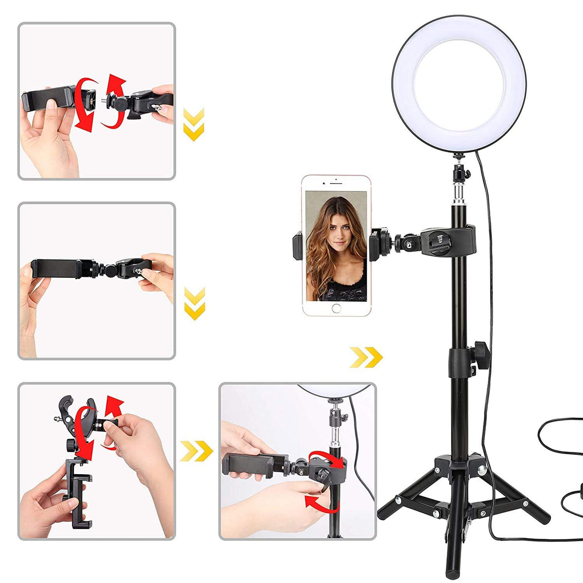 Verilux Selfie Ring Light for Makeup and Video with 6 in Dimmable Light & Mini Tripod | Bluetooth Remote