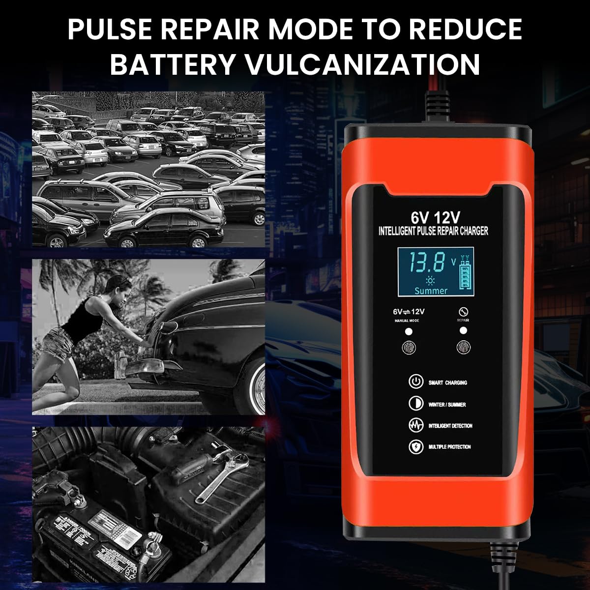 Verilux Car Battery Charger for 6V 12V Vehicles with LCD Display and Pulse Repair | 6A Max